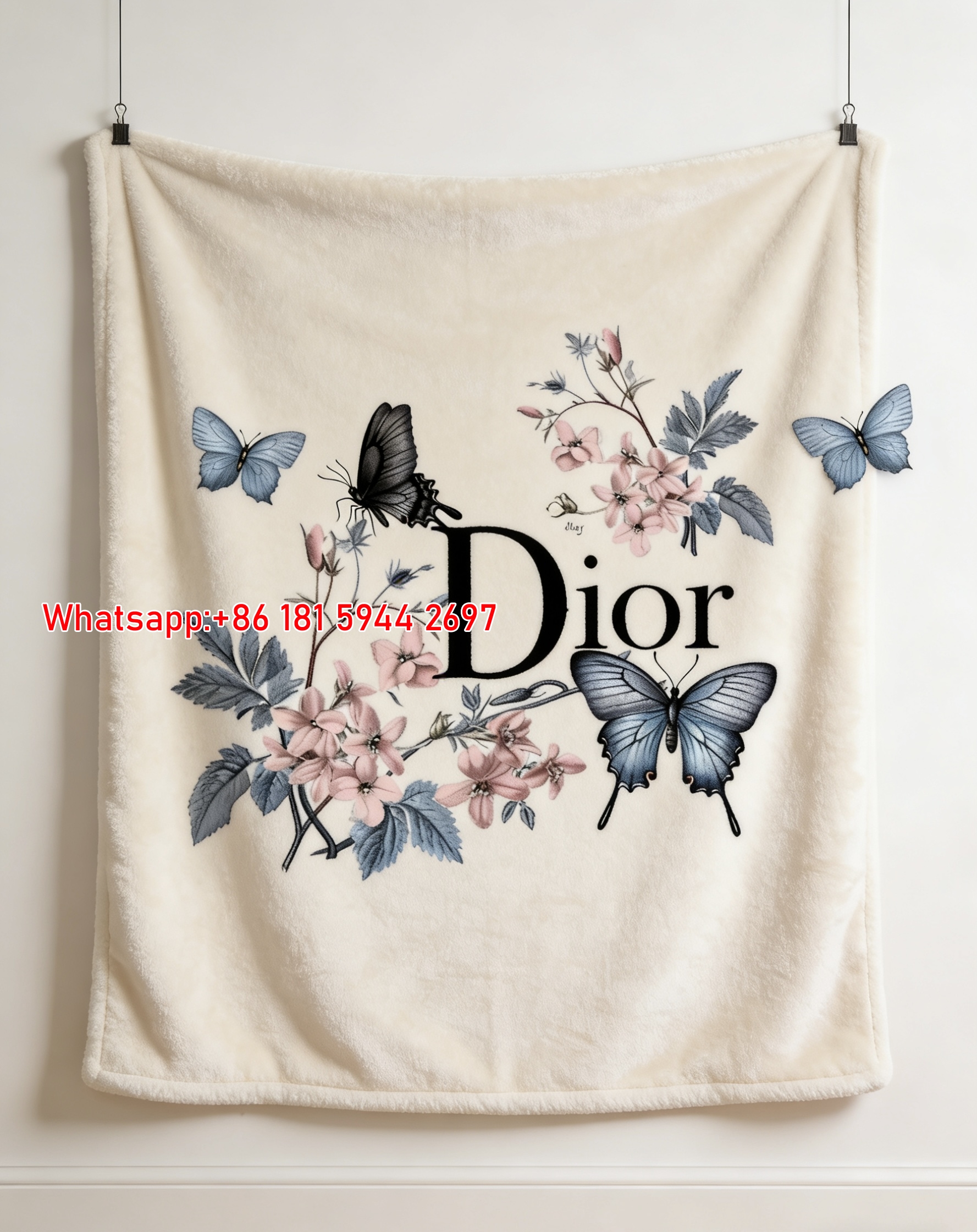Dior Vintage Butterfly & Floral Art Flannel Throw Blanket Sofa Cover Blanket D410